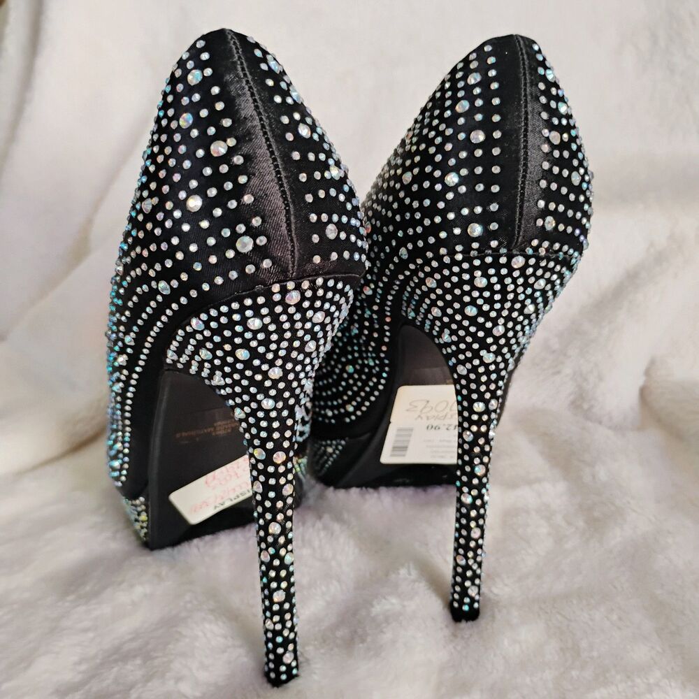 Deb Black Rhinestone Platform Stiletto Heels - Picture 14 of 16